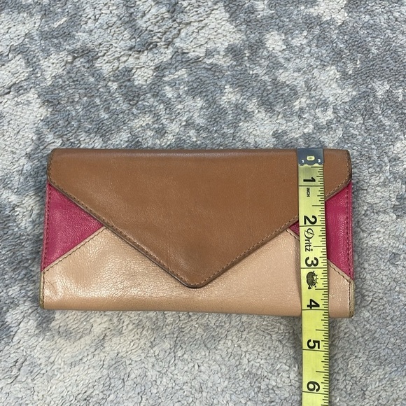 Chloe Leather Tricolor Envelope Flap Long Continental Wallet Snap Tan Pink - Picture 11 of 17